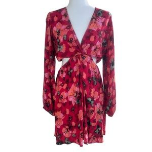 NWT H&M Knot-Detail Cut-Out Mini Dress Red Floral Size M